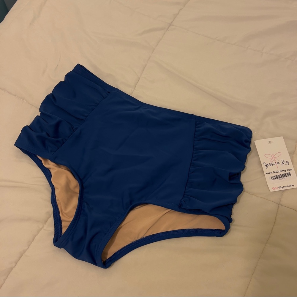 Blue high-waist swim bottoms